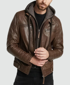 Eric Dark Brown Hooded Leather Jacket