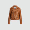 Moto Genuine Brown Sheepskin Leather Jacket Womens