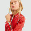 Isabel Red Studded Leather Jacket