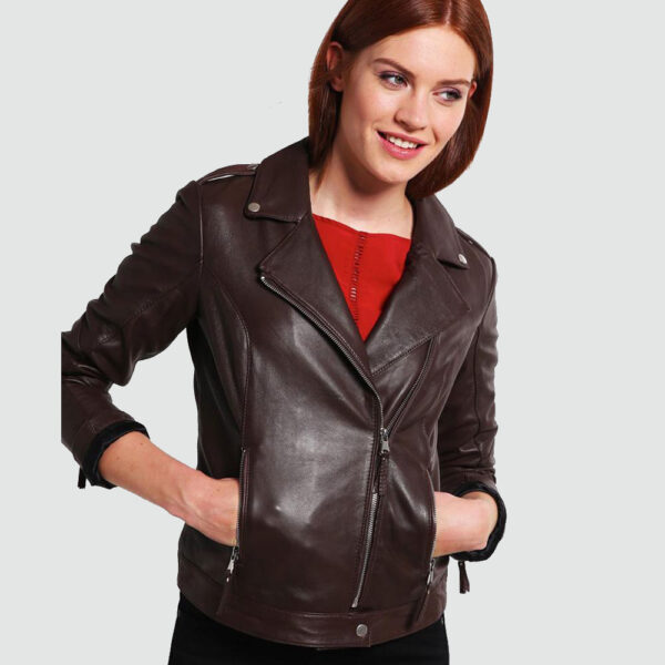 Women Luna Brown Biker Leather Jacket