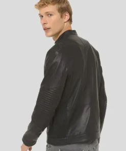 Claiborn Black Leather Cafe Racer Jacket