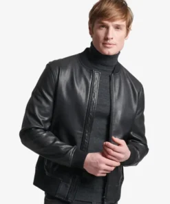 Black Leather Flight Bomber Jacket