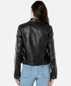 Alexa Black Leather Trucker Jacket