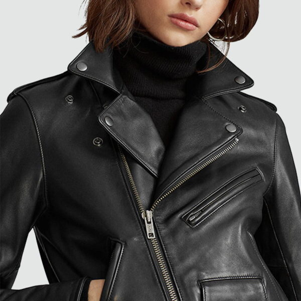Real Soft Black Biker Leather Jacket Womens