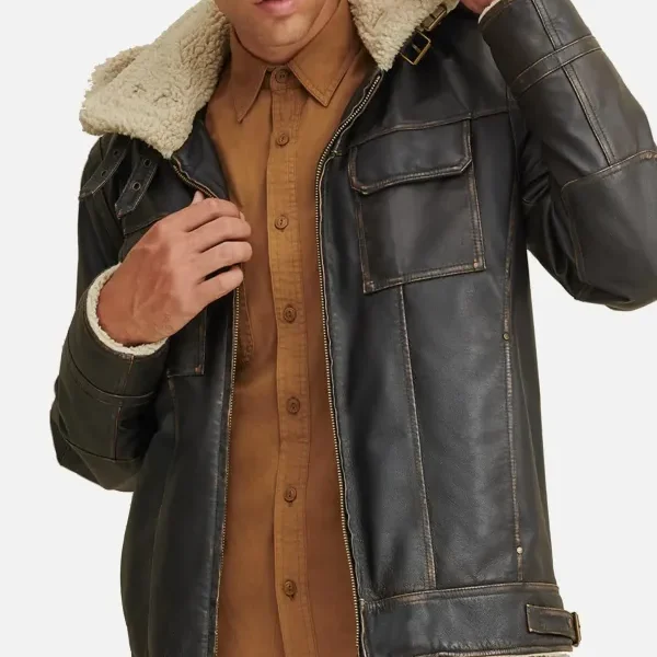 Brett Mens Hooded Leather Jacket