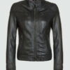 Callie Black Genuine Womens Cafe Racer Leather Jacket