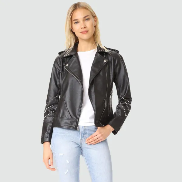 Dany Black Studded Leather Jacket Womens