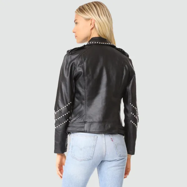 Dany Black Studded Leather Jacket Womens