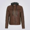 Dylan Men's Biker Brown Hooded Jacket