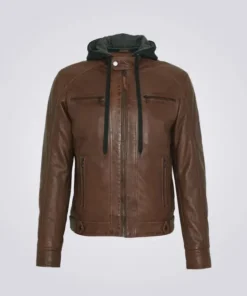 Dylan Men's Biker Brown Hooded Jacket