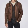 Dylan Men's Biker Brown Hooded Jacket