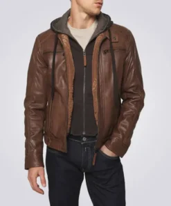 Dylan Men's Biker Brown Hooded Jacket