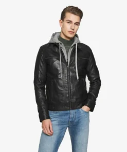 Eric Black Hooded Leather Jacket