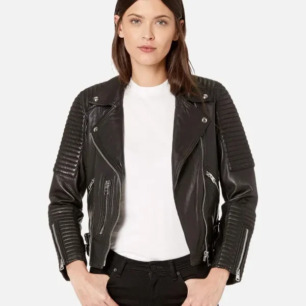 Estela Womens Black Motorcycle Leather Jacket