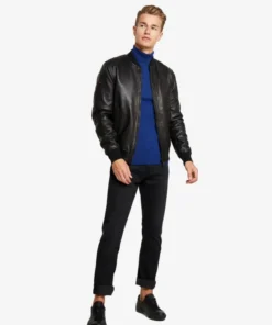 Hung Mens Black Bomber Leather Jacket