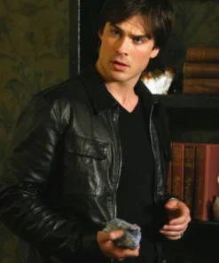 Damon Salvatore Cafe Racer Leather Jacket