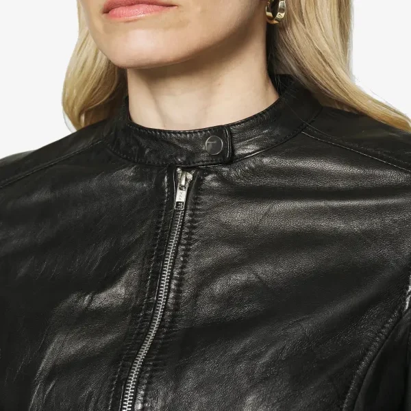 Khole Womens Black Leather Racer Jacket