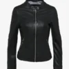 Khole Womens Black Leather Racer Jacket