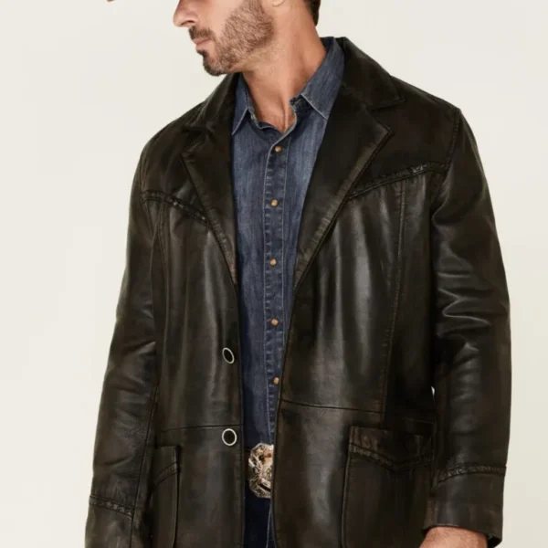 Yellowstone Mens Black Genuine Leather Western Blazer
