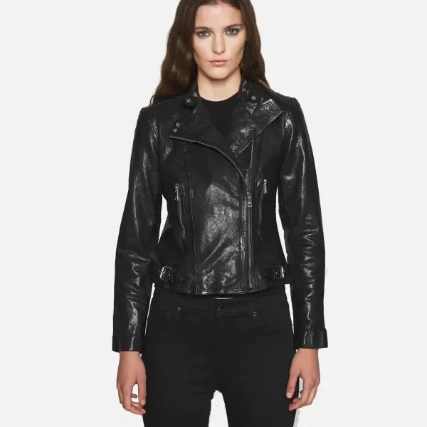 Lena Womens Jet Black Biker Leather Jackets