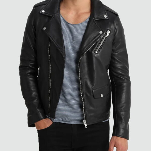 Ethan Black Mens Biker Leather Jacket