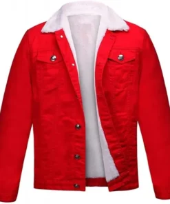 Christmas Denim Trucker Jacket Fur Red For Men & Women