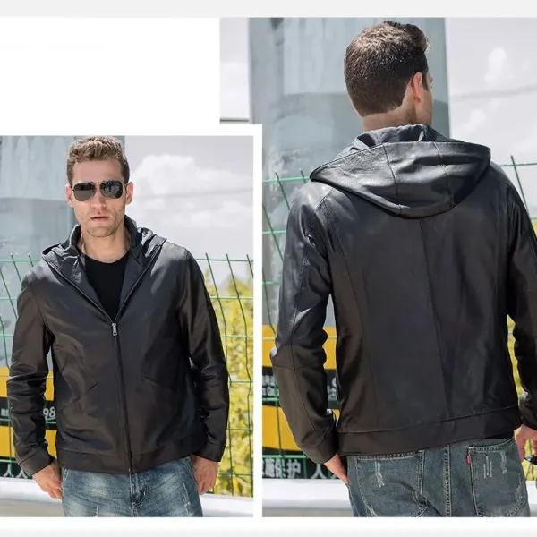 Real Cowhide Black Hooded Leather Jacket