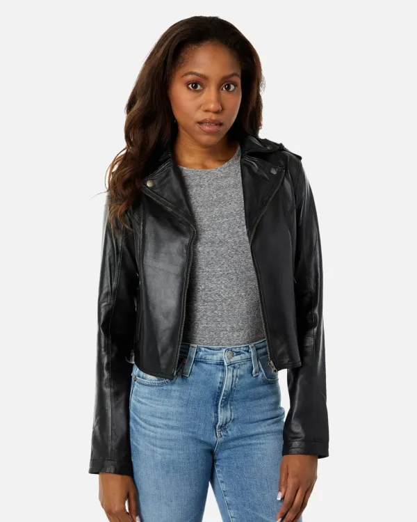 Molly Black Hooded Leather Jacket