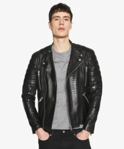 Gladiator Python Black Biker Leather Jacket