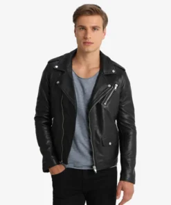 Classic Black Mens Cafe Racer Leather Jacket