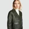 Women's Green Biker Leather Jacket