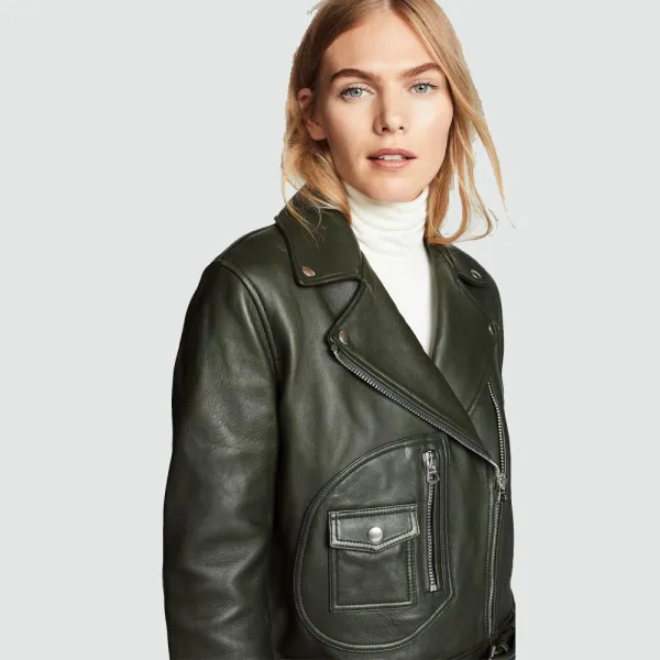 Women's Green Biker Leather Jacket
