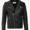 Rocky Black Biker Leather Jacket Mens