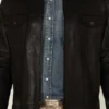 Solid Black Trucker Leather Jacket