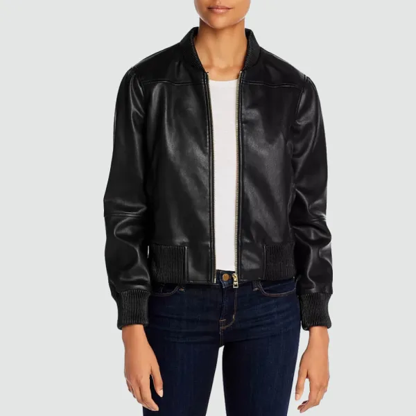 Women's Bomber Black Faux Leather Jacket